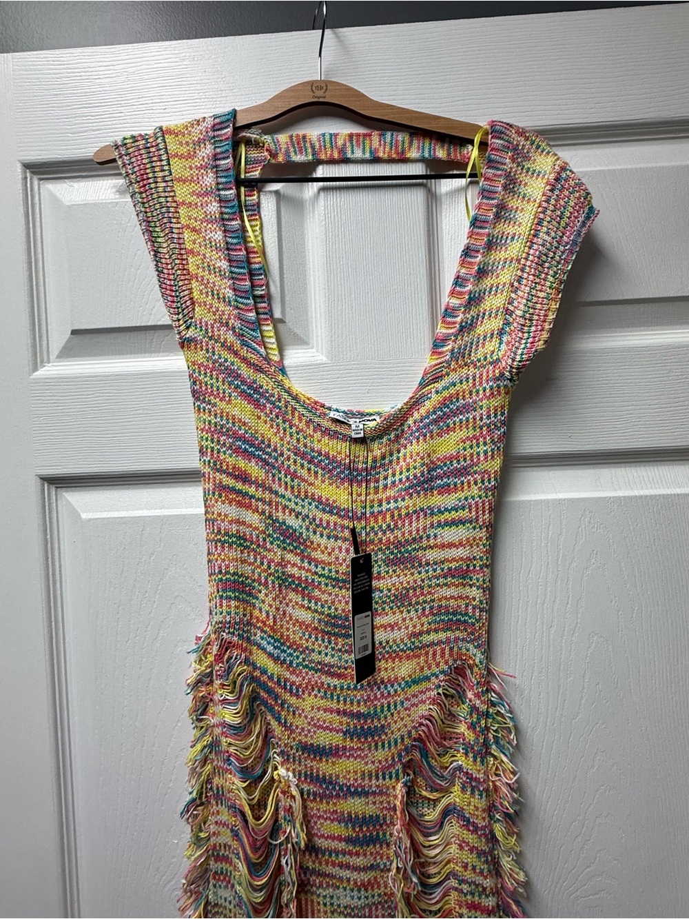 Fashion Nova Nessa Pastel Rainbow Crochet Fringe Midi Dress - Picture 4 of 10